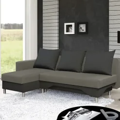 Divano letto angolare sinistra 3 posti 215cm grigio scuro e chiaro Aureliano