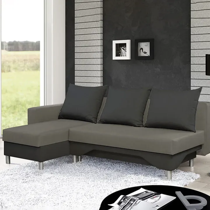 Divano letto angolare sinistra 3 posti 215cm grigio scuro e chiaro Aureliano
