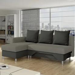 Divano letto angolare sinistra 3 posti 215cm grigio scuro e chiaro Aureliano
