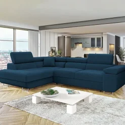 Divano letto angolare sinistra imbottito 274x203cm blu Bormio
