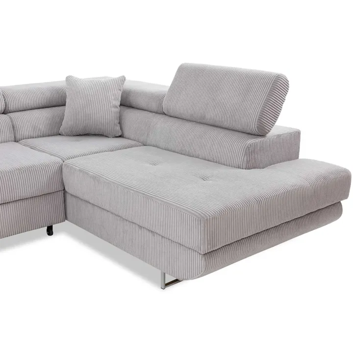 Divano letto angolare sinistra imbottito 274x203cm velluto a coste grigio Bormio