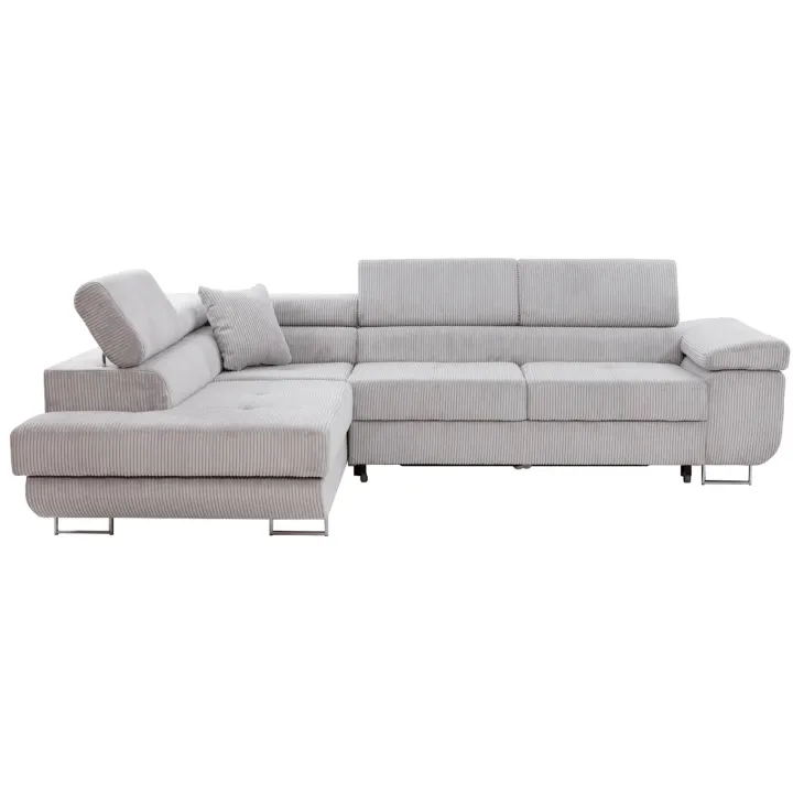 Divano letto angolare sinistra imbottito 274x203cm velluto a coste grigio Bormio