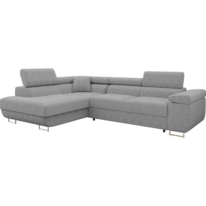 Divano letto angolare sinistra imbottito 274x203cm velluto a coste grigio Bormio