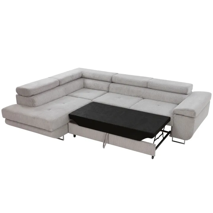 Divano letto angolare sinistra imbottito 274x203cm velluto a coste grigio Bormio