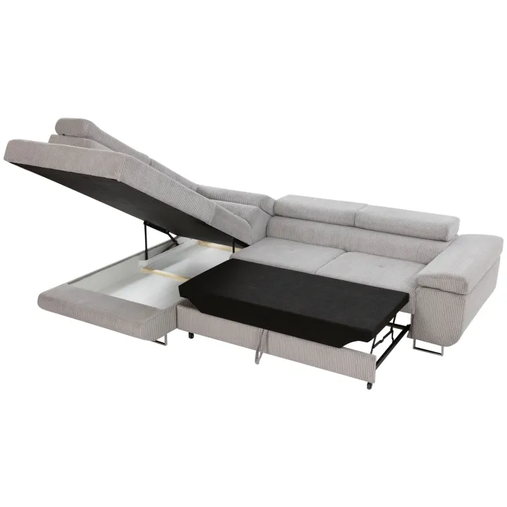 Divano letto angolare sinistra imbottito 274x203cm velluto a coste grigio Bormio