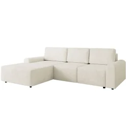 Divano letto angolare sinistra 3 posti 258x168 cm con contenitore a trama sottile beige Olivon
