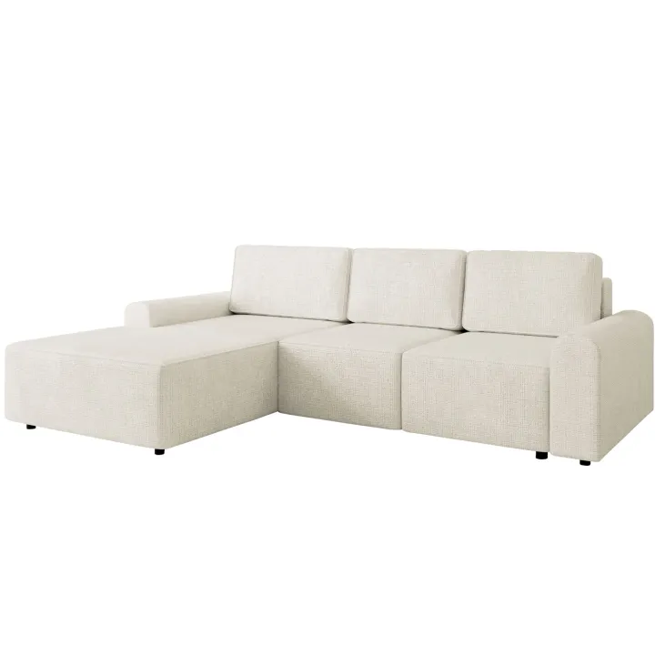 Divano letto angolare sinistra 3 posti 258x168 cm con contenitore a trama sottile beige Olivon