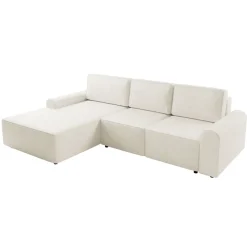 Divano letto angolare sinistra 3 posti 258x168 cm con contenitore a trama sottile beige Olivon