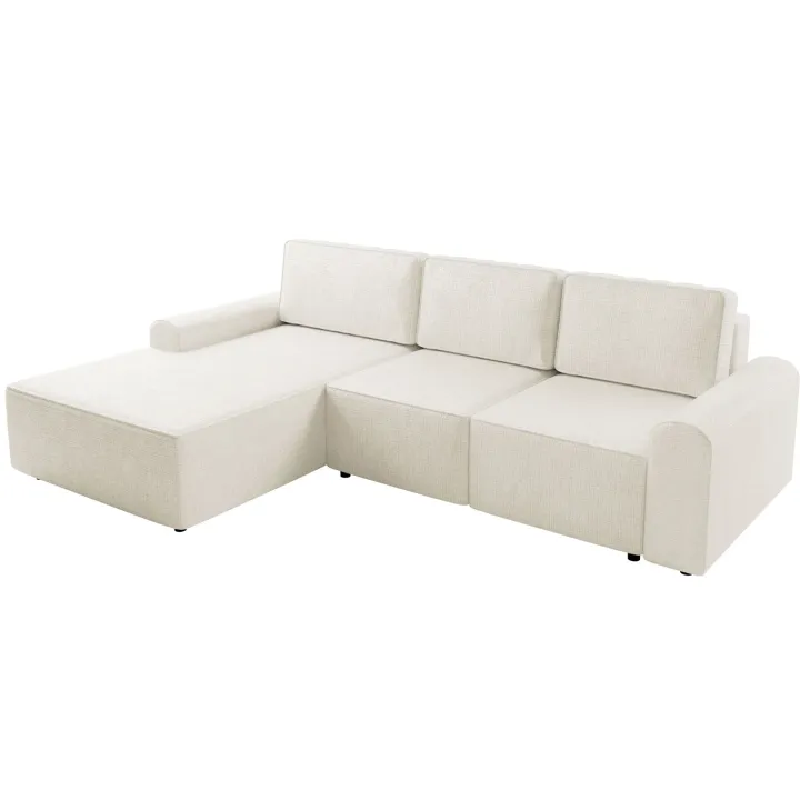 Divano letto angolare sinistra 3 posti 258x168 cm con contenitore a trama sottile beige Olivon