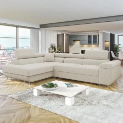 Divano letto angolare sinistra 4 posti 274x203cm imbottito a coste beige Bormio