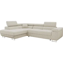Divano letto angolare sinistra 4 posti 274x203cm imbottito a coste beige Bormio