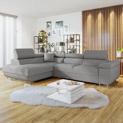 Divano letto angolare sinistra 4 posti 274x203cm imbottito grigio Bormio