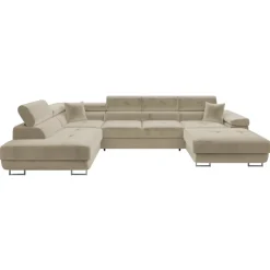 Divano letto angolare sinistra 5 posti 346x203cm con box contenitore beige Moirea