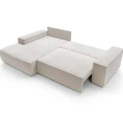 Divano letto angolare sinistro 3 posti 267x167cm velluto a coste beige Relaxion