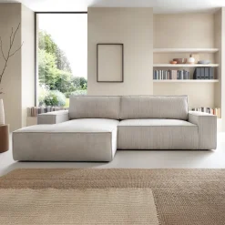 Divano letto angolare sinistro 3 posti 267x167cm velluto a coste beige Relaxion