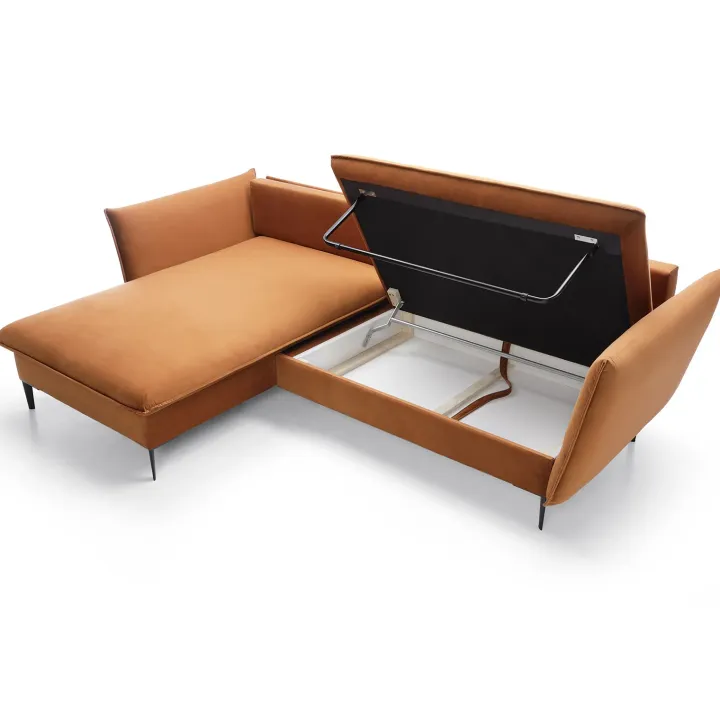 Divano letto angolare sinistro 3 posti 258x167cm tessuto arancio Lushify