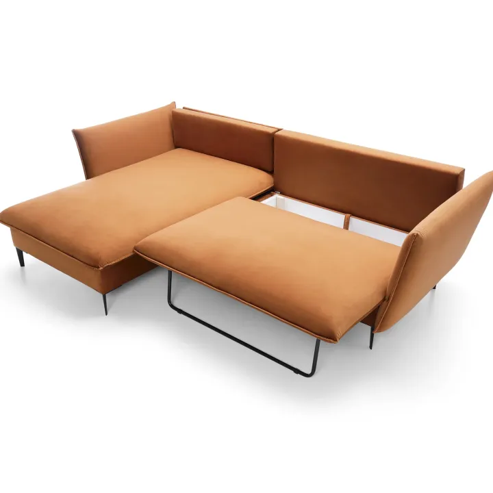 Divano letto angolare sinistro 3 posti 258x167cm tessuto arancio Lushify