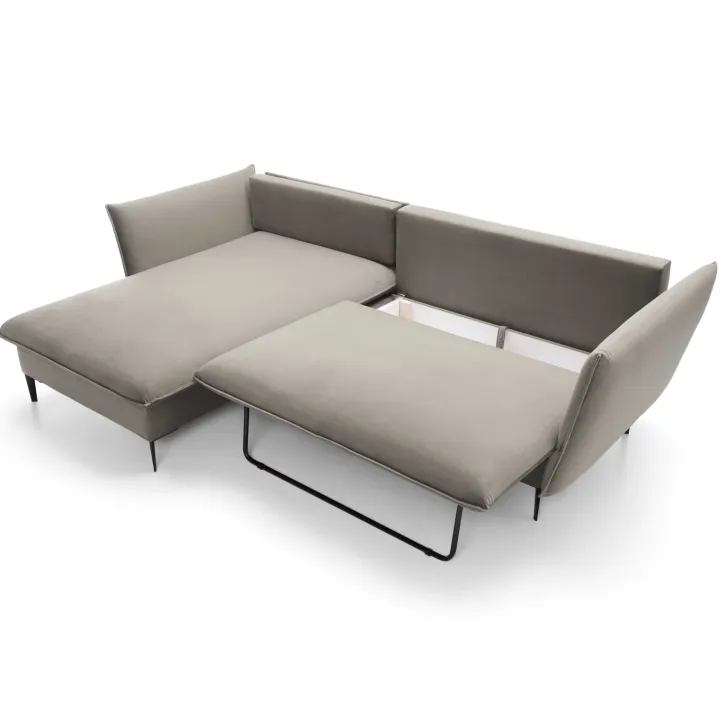 Divano letto angolare sinistro 3 posti 258x167cm tessuto beige Lushify