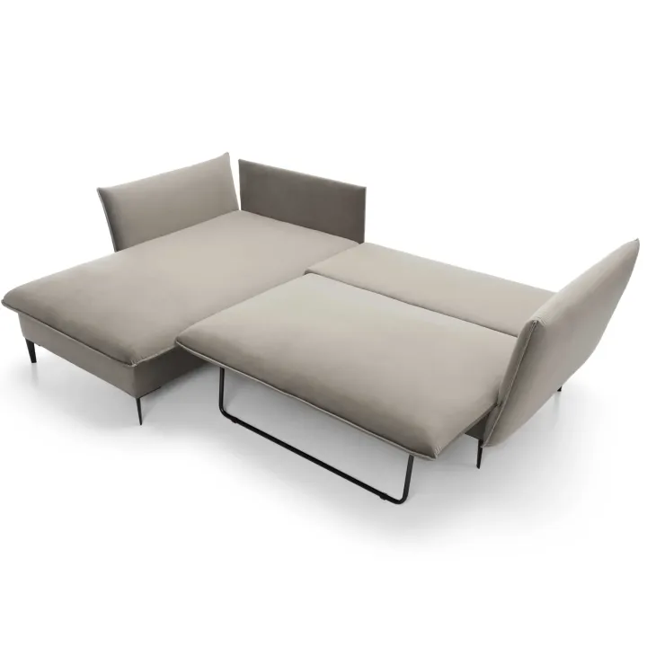 Divano letto angolare sinistro 3 posti 258x167cm tessuto beige Lushify