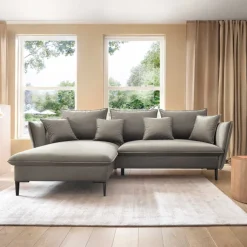 Divano letto angolare sinistro 3 posti 258x167cm tessuto beige Lushify