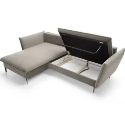Divano letto angolare sinistro 3 posti 258x167cm tessuto beige Lushify