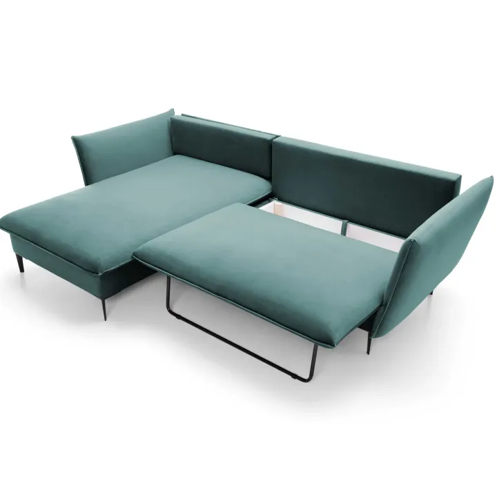 Divano letto angolare sinistro 3 posti 258x167cm tessuto petrolio Lushify