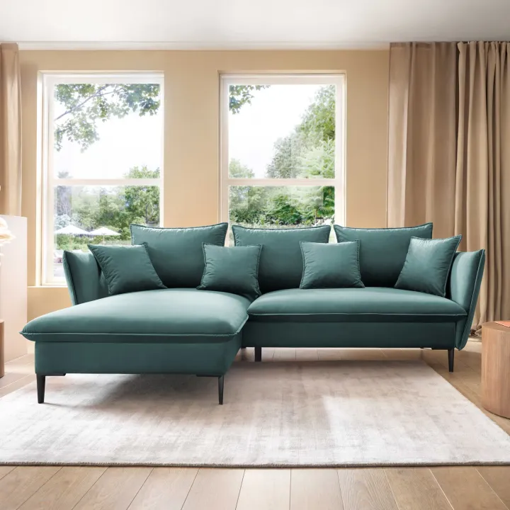 Divano letto angolare sinistro 3 posti 258x167cm tessuto petrolio Lushify
