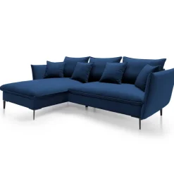 Divano letto angolare sinistro 3 posti 258x167cm tessuto blu Lushify