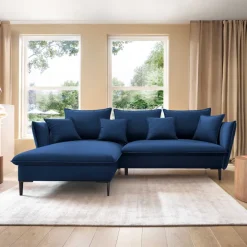 Divano letto angolare sinistro 3 posti 258x167cm tessuto blu Lushify