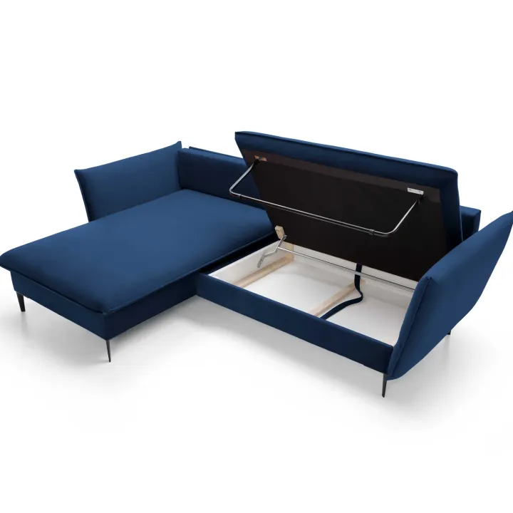 Divano letto angolare sinistro 3 posti 258x167cm tessuto blu Lushify