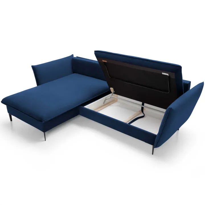 Divano letto angolare sinistro 3 posti 258x167cm tessuto blu Lushify