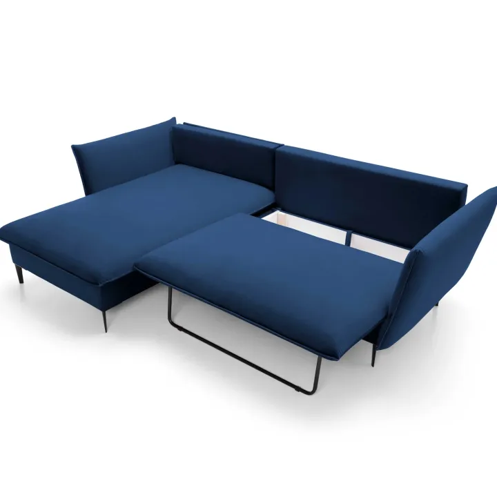 Divano letto angolare sinistro 3 posti 258x167cm tessuto blu Lushify