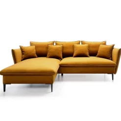 Divano letto angolare sinistro 3 posti 258x167cm tessuto giallo senape Lushify