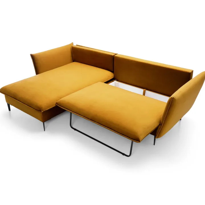 Divano letto angolare sinistro 3 posti 258x167cm tessuto giallo senape Lushify
