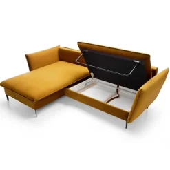 Divano letto angolare sinistro 3 posti 258x167cm tessuto giallo senape Lushify