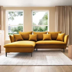 Divano letto angolare sinistro 3 posti 258x167cm tessuto giallo senape Lushify
