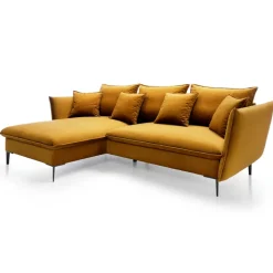 Divano letto angolare sinistro 3 posti 258x167cm tessuto giallo senape Lushify