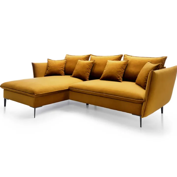 Divano letto angolare sinistro 3 posti 258x167cm tessuto giallo senape Lushify