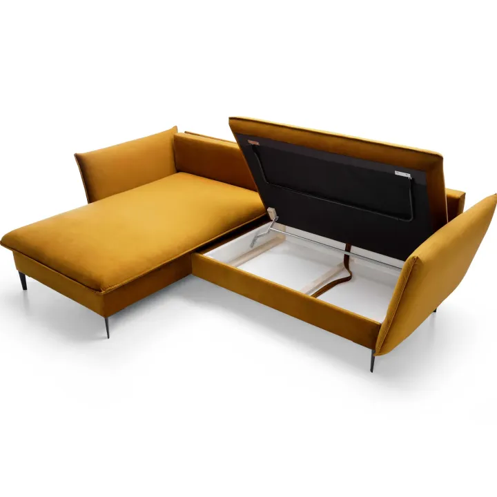 Divano letto angolare sinistro 3 posti 258x167cm tessuto giallo senape Lushify
