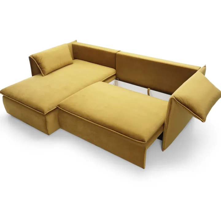 Divano letto angolare sinistro 3 posti 230x166cm tessuto giallo senape Easeful