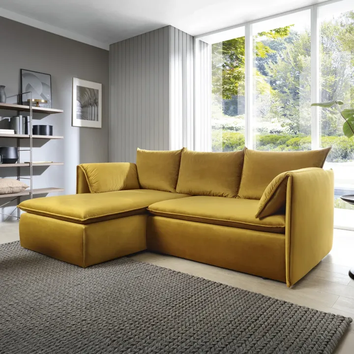 Divano letto angolare sinistro 3 posti 230x166cm tessuto giallo senape Easeful