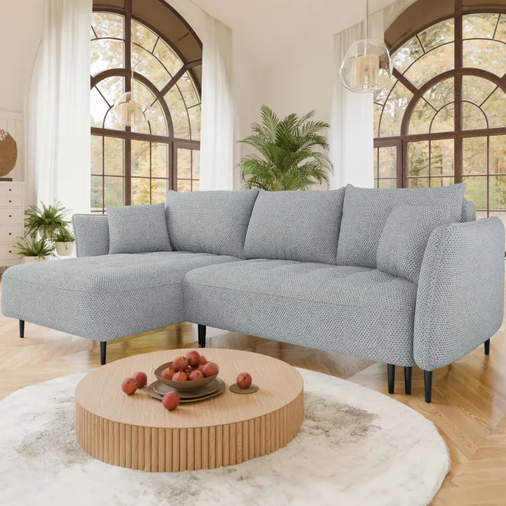 Divano letto angolare sinistro 3 posti 276x158cm tessuto grigio Angle