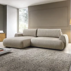 Divano letto angolare sinistra 3 posti 270x167cm tessuto beige Cloudify