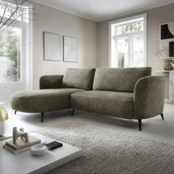 Divano letto angolare sinistra 3 posti 260x180cm tessuto bouclè verde Repose