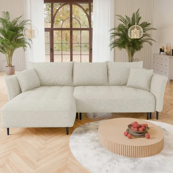 Divano letto angolare sinistro 3 posti 276x158cm tessuto beige Angle