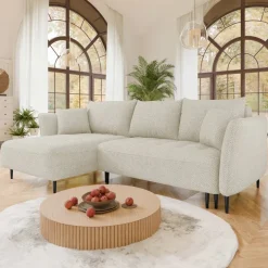 Divano letto angolare sinistro 3 posti 276x158cm tessuto beige Angle