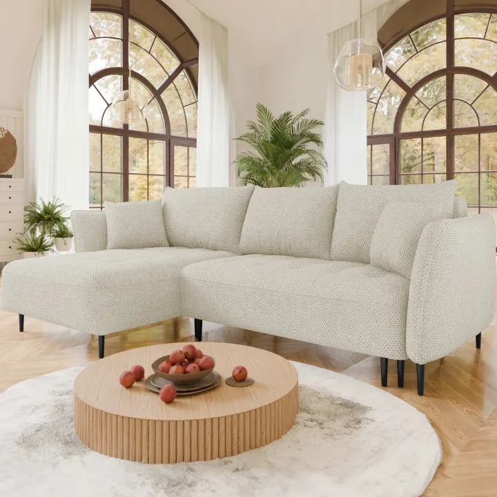 Divano letto angolare sinistro 3 posti 276x158cm tessuto beige Angle