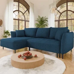 Divano letto angolare sinistro 3 posti 276x158cm tessuto blu Angle