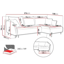 Divano letto angolare sinistro 3 posti 276x158cm tessuto blu Angle