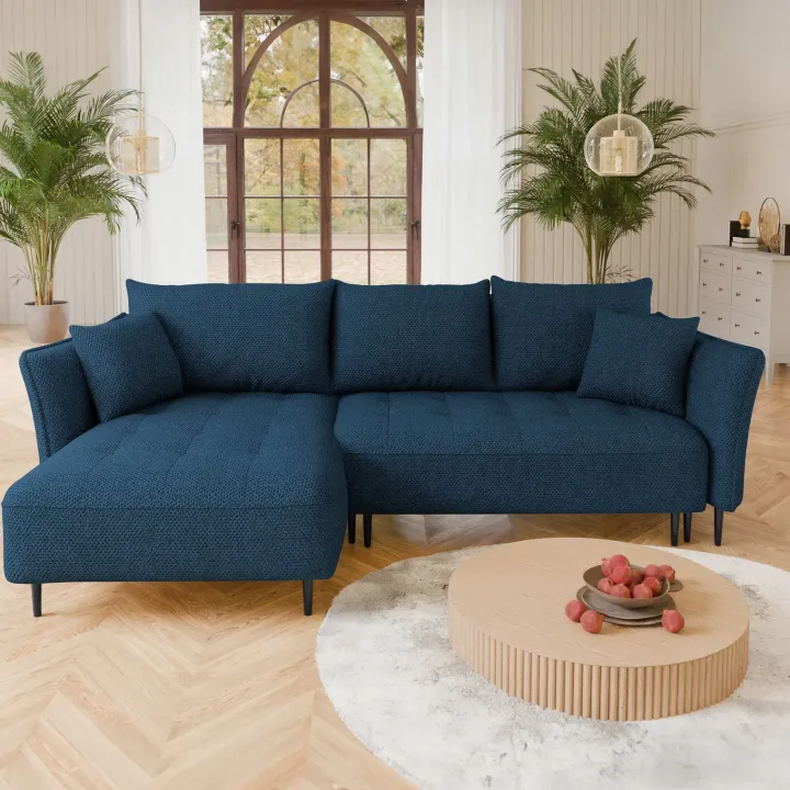 Divano letto angolare sinistro 3 posti 276x158cm tessuto blu Angle